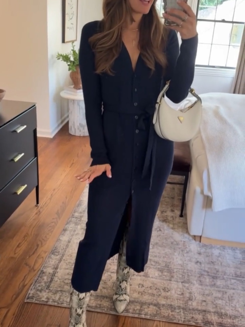 Navy Scarf duster midi dress - Picture 3 of 4